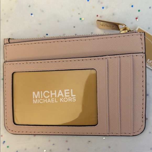 Michael Kors coin pouch jet set travel, powder blush with ID leather W - Picture 2 of 3